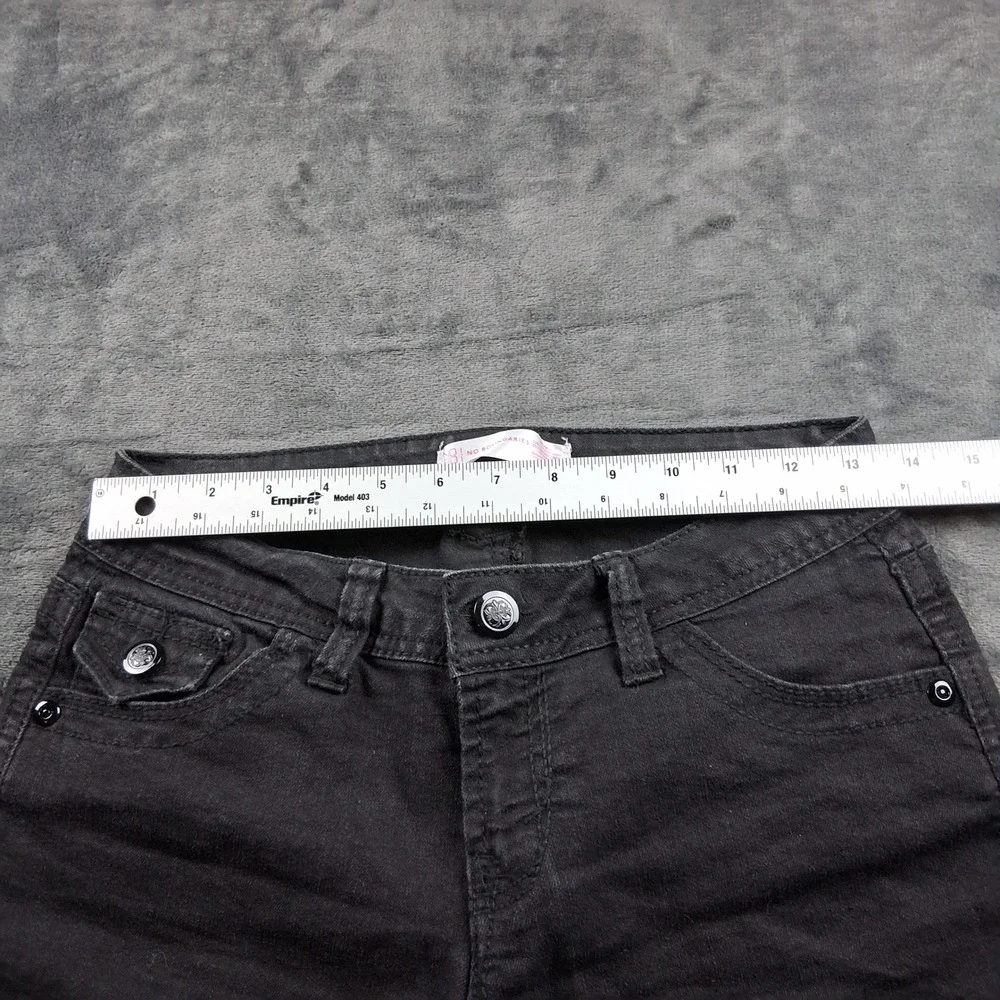 No Boundaries Denim‎ Shorts Womens 7 Black Embroidered Beaded Back Pocket Cuffed